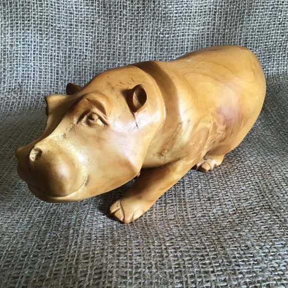 Hippo Hand-Carved Natural Wood Unique Statue - Picture 10 of 13